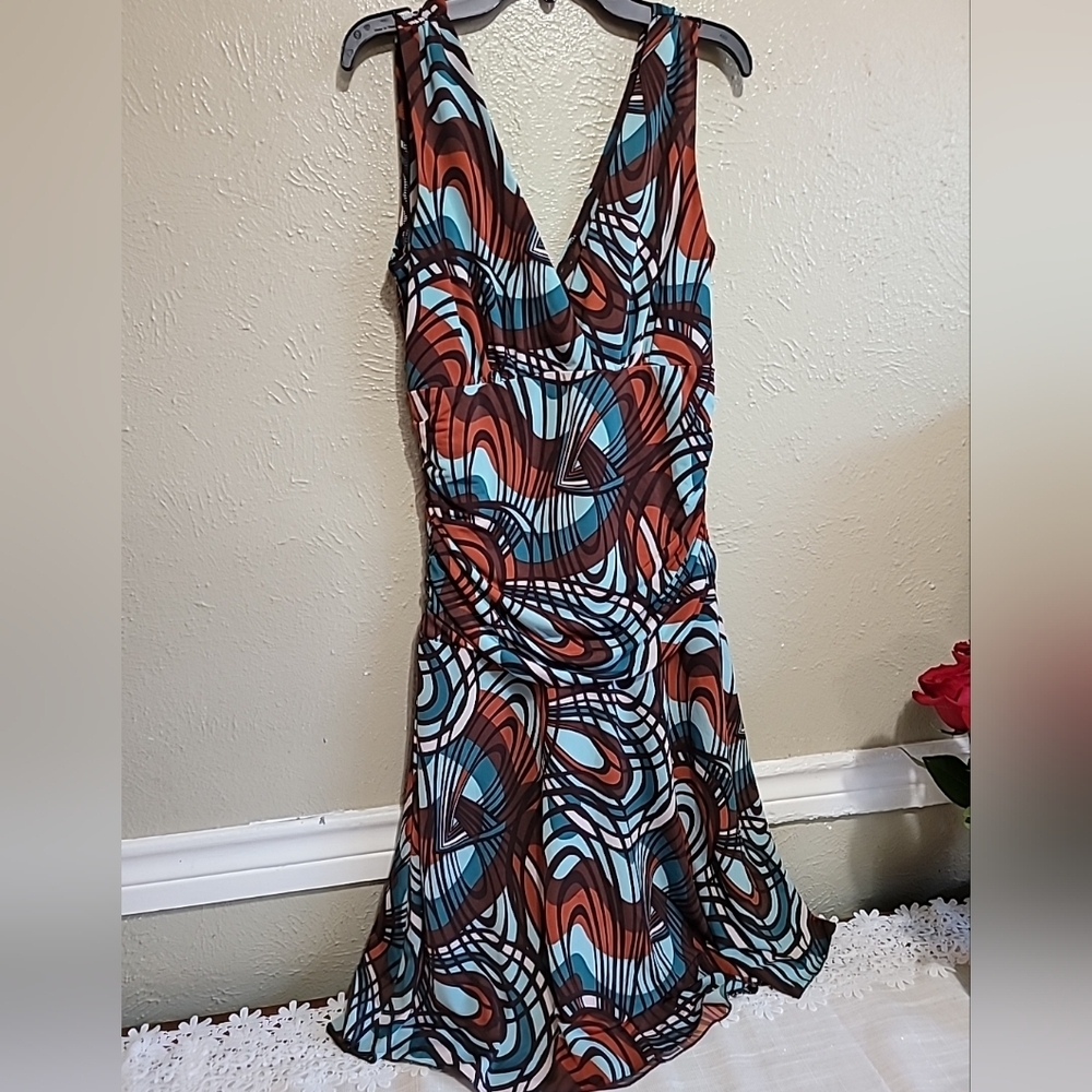 VTG Y2K Studio‎ Y Slinky dress Size L Surplice Plunge Neck Drop Ruched Waist